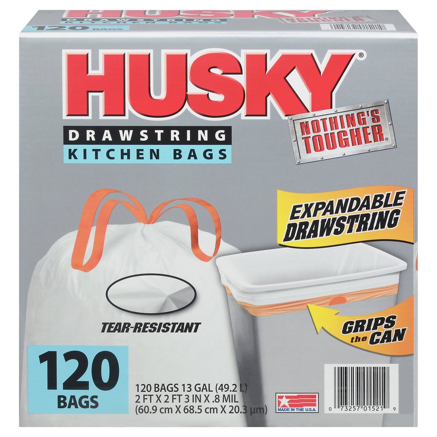 Husky Drawstring Kitchen 13 Gallon Trash Bags