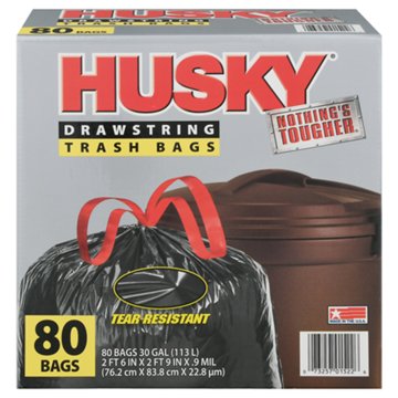 Husky Drawstring Trash Bags, 30 Gallon, 80 ct