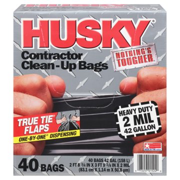 Husky Contractor Clean-Up Heavy Duty Trash Bags, 42 Gallon, 40 ct
