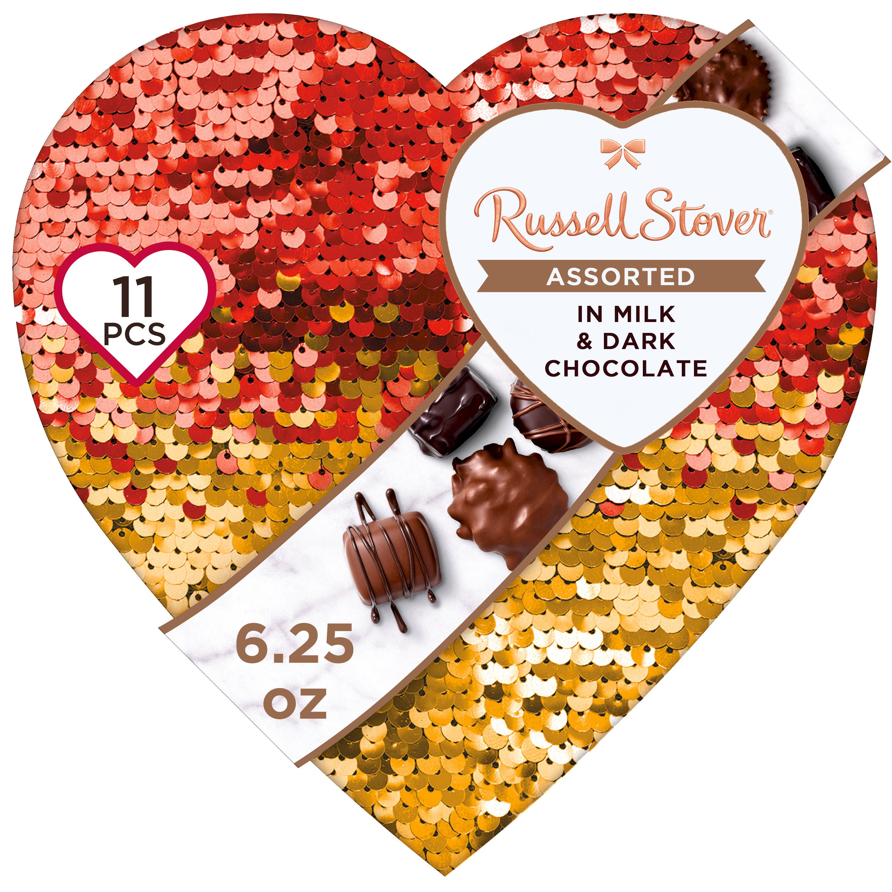 Russell Stover Assorted Chocolates Valentine's Sequin Heart Gift Box