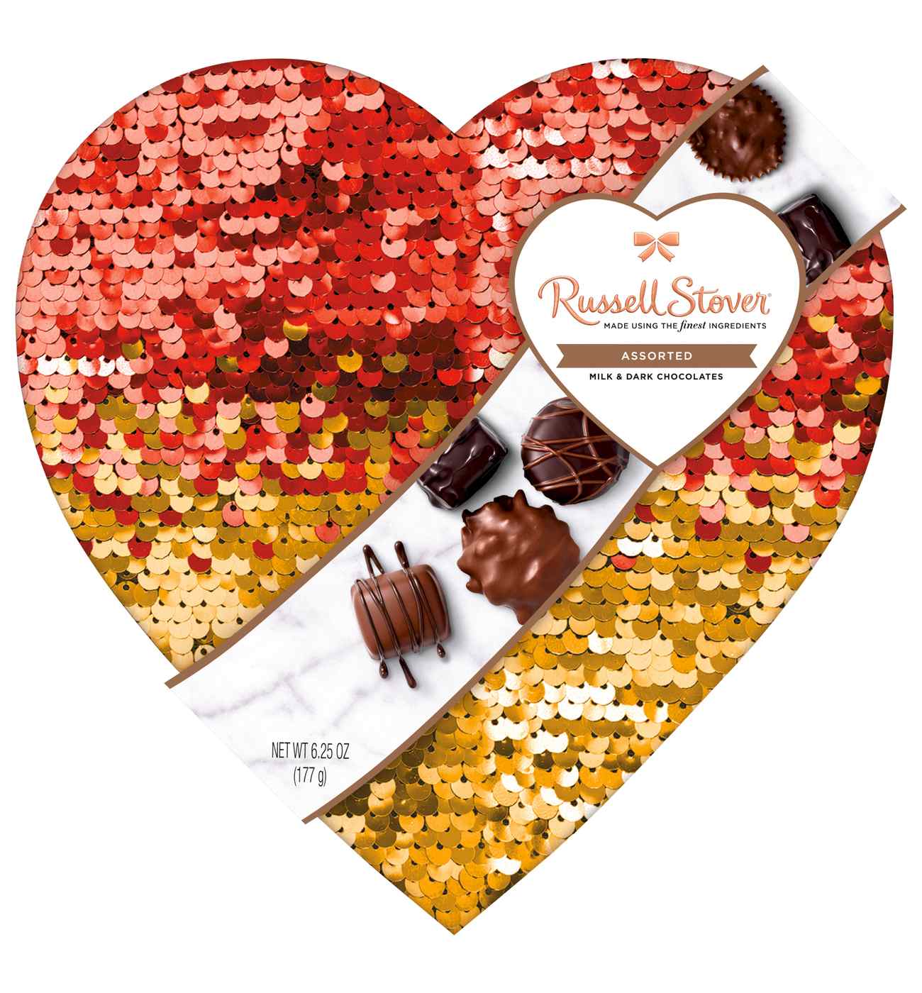 Russell Stover Assorted Chocolates Valentine's Sequin Heart Gift Box, 11 Pc; image 1 of 2