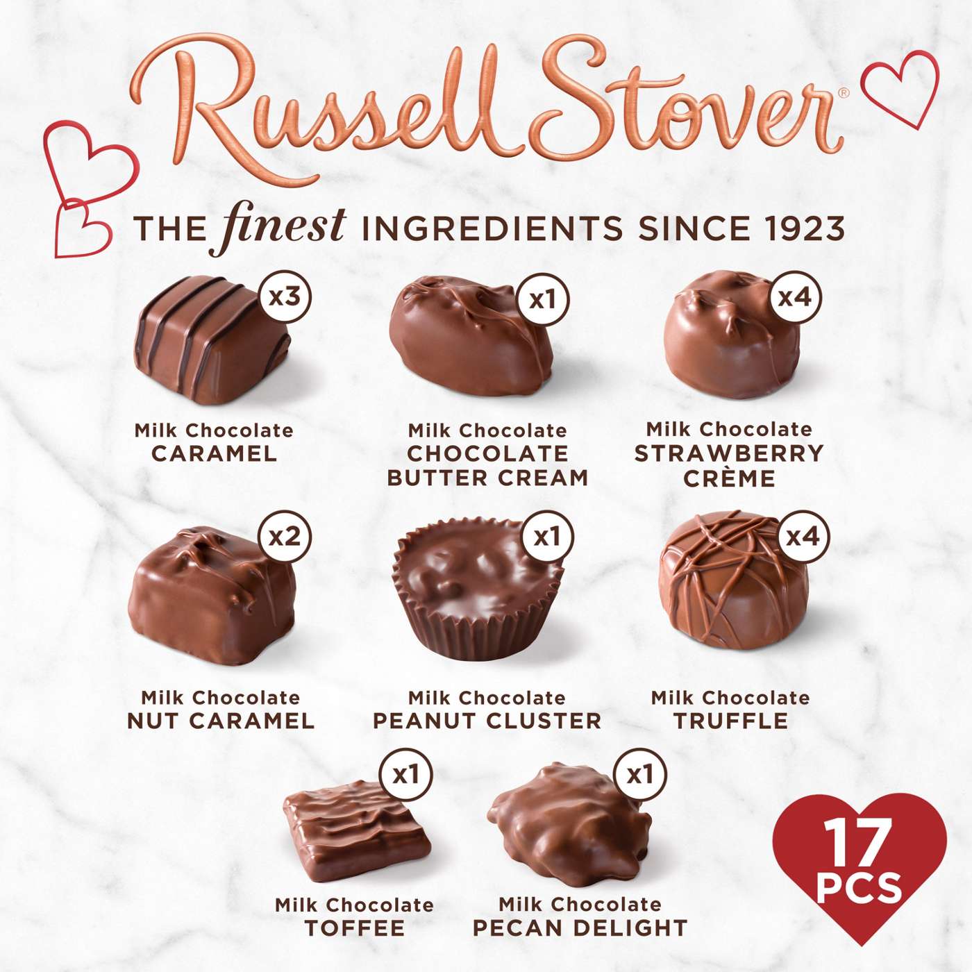 Russell Stover Milk Chocolate Assortment Valentine's Floral Heart Gift Box, 17 pc; image 4 of 6