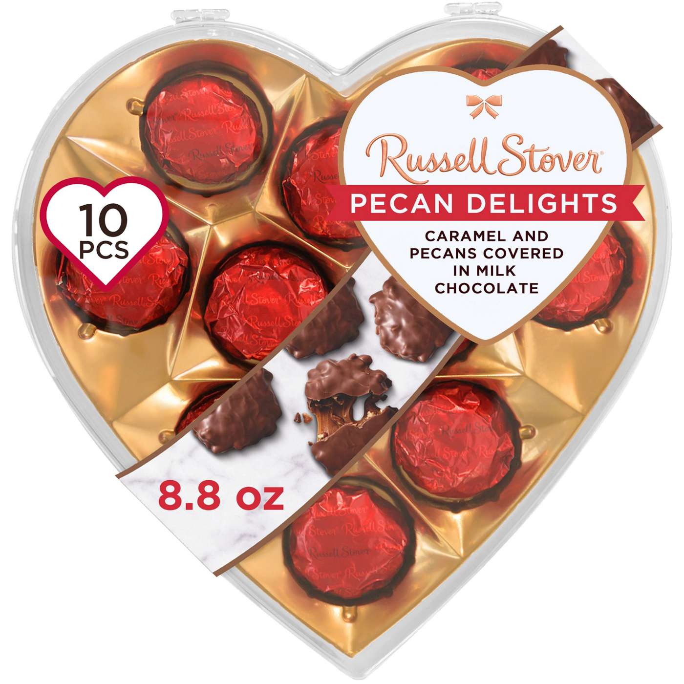 Russell Stover Pecan Delights Valentine's Clear Heart Gift Box, 10 pc; image 1 of 7