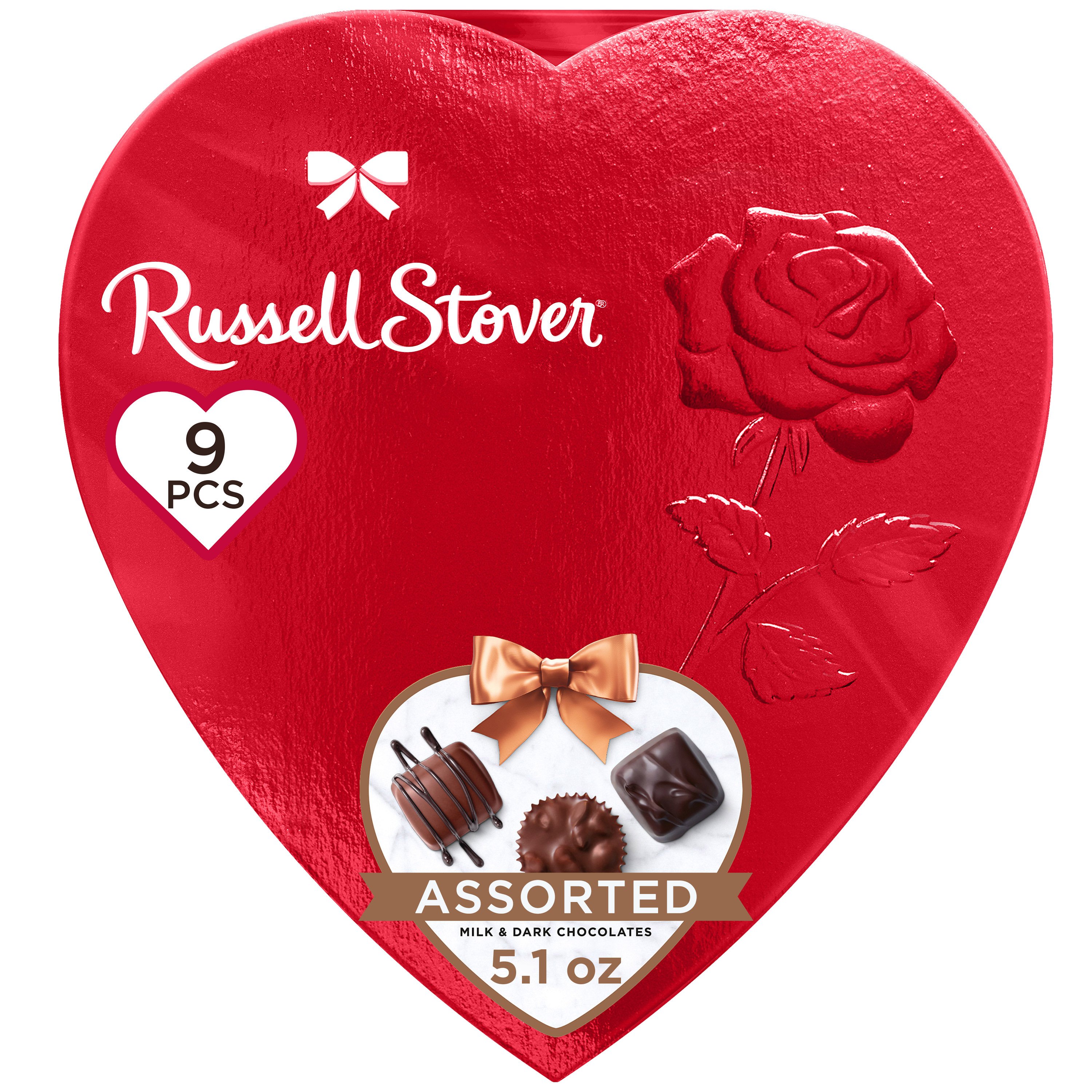 Russell Stover Assorted Chocolates Valentine's Heart Gift Box, 9 Pc ...