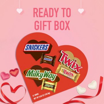 Snickers, Twix & Milky Way Assorted Chocolates Valentine's Heart-Shaped Gift Box