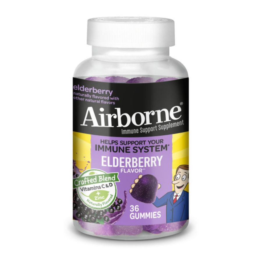 Airborne Vitamin C + Zinc Immune Support Gummies, Elderberry Flavor, 36 ct
