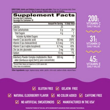 Airborne Vitamin C + Zinc Immune Support Gummies, Elderberry Flavor