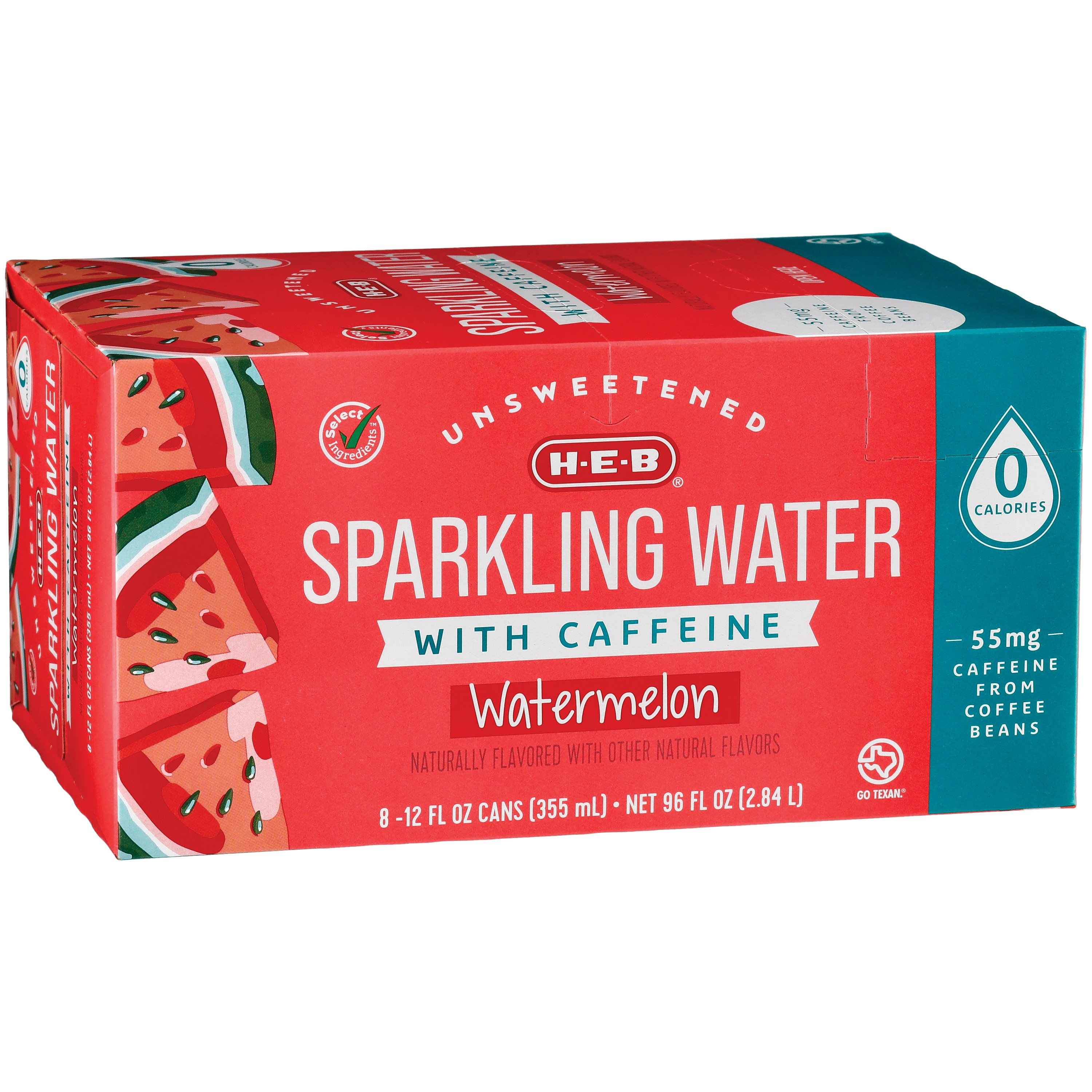 H-E-B Select Ingredients Unsweetened Watermelon Sparkling Water With ...