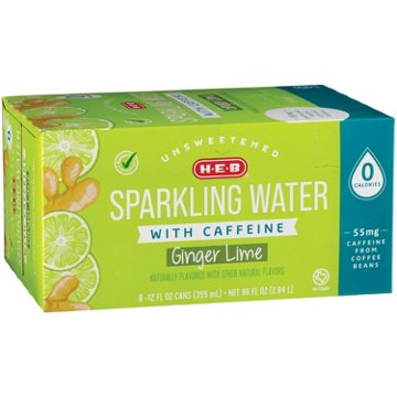 H-E-B Unsweetened Caffeinated Sparkling Water 8 pk Cans - Ginger Lime, 12 oz