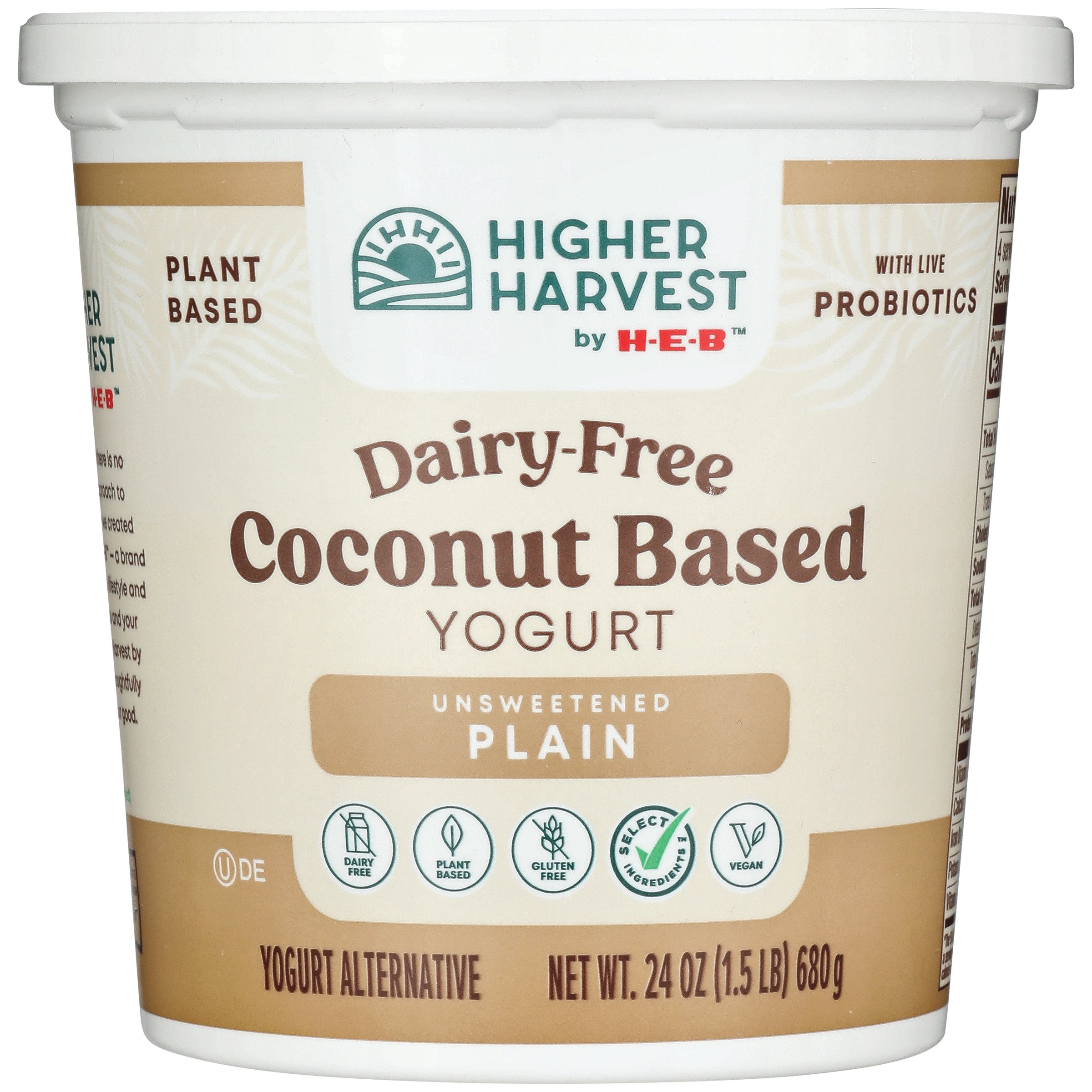 Higher Harvest By H E B Dairy Free Coconut Based Yogurt Unsweetened 