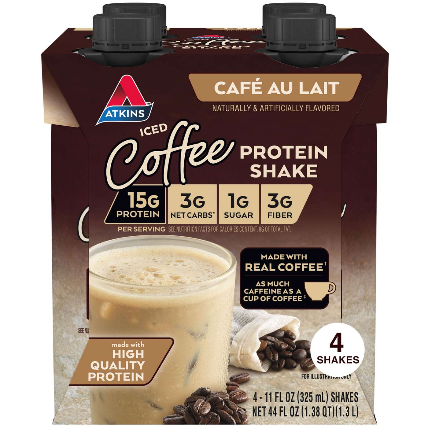 Atkins Iced Coffee Protein Shake - Café a Lait, 4 pk; image 1 of 2