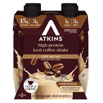 Atkins Iced Coffee Protein Shake - Café a Lait, 4 pk