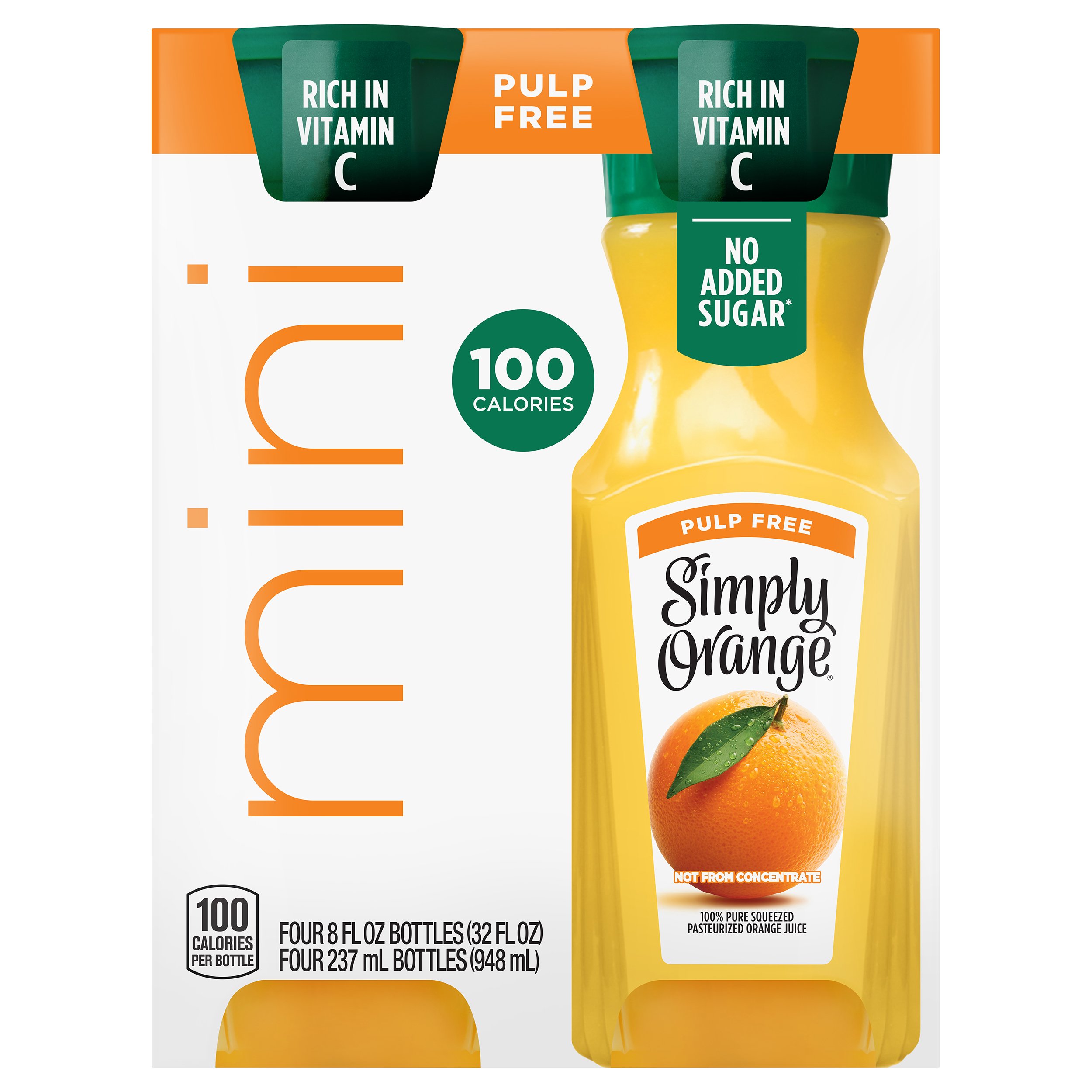 Simply Mini Pulp Free 100 Orange Juice 8 oz Bottles Shop Juice at HEB