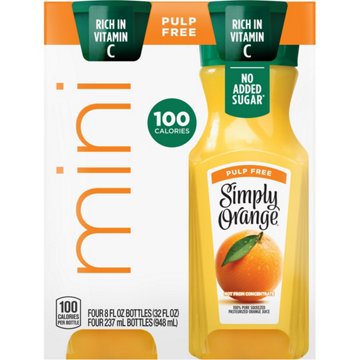 Simply Orange Pulp Free 100% Pure Squeezed Orange Juice, 8 oz