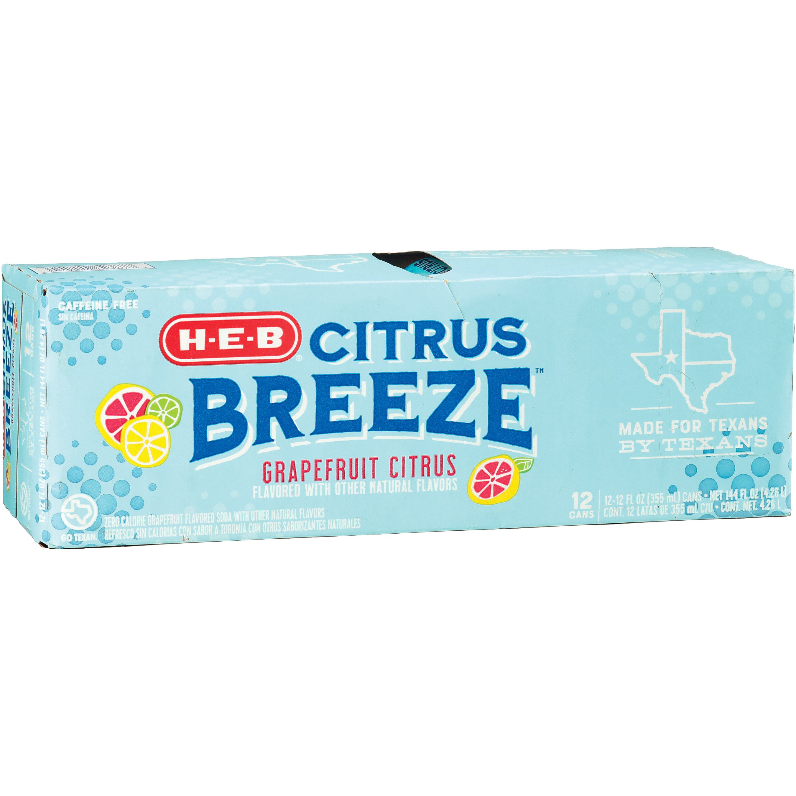 H-E-B Citrus Breeze Zero Calorie Grapefruit Soda 12 Pk Cans - Shop Soda ...