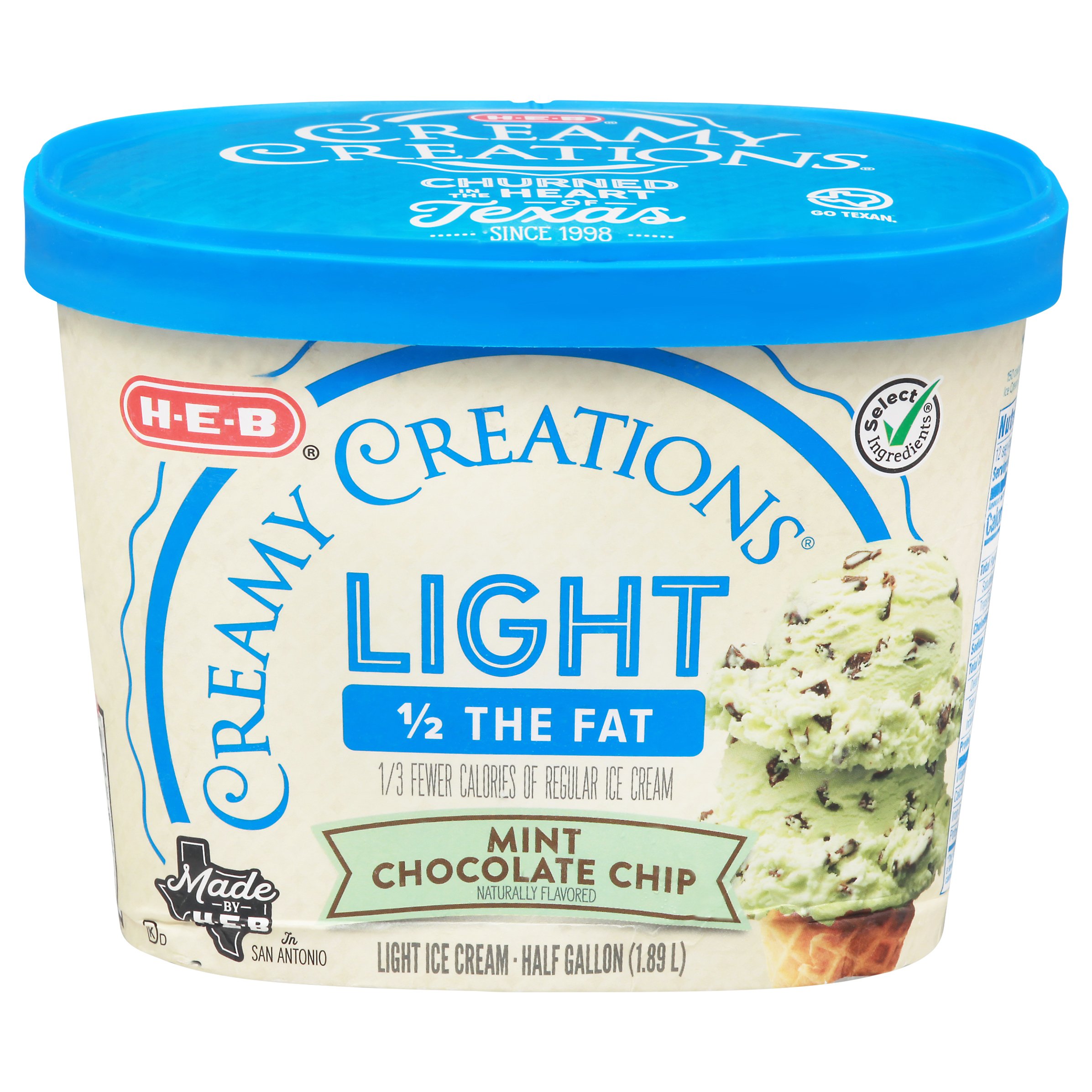 H-E-B Creamy Creations Mint Chocolate Chip Light Ice Cream, 1/2 gal
