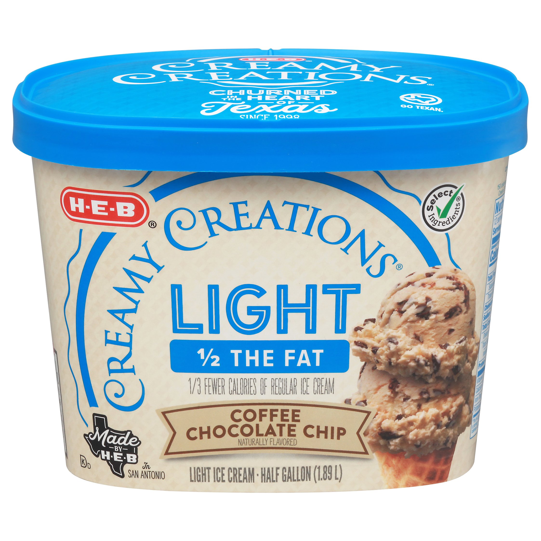 H-E-B Creamy Creations Coffee Chocolate Chip Light Ice Cream, 1/2 gal