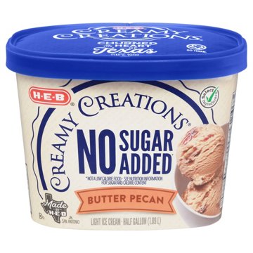 H-E-B Creamy Creations No Sugar Added Butter Pecan Light Ice Cream, 1/2 gal