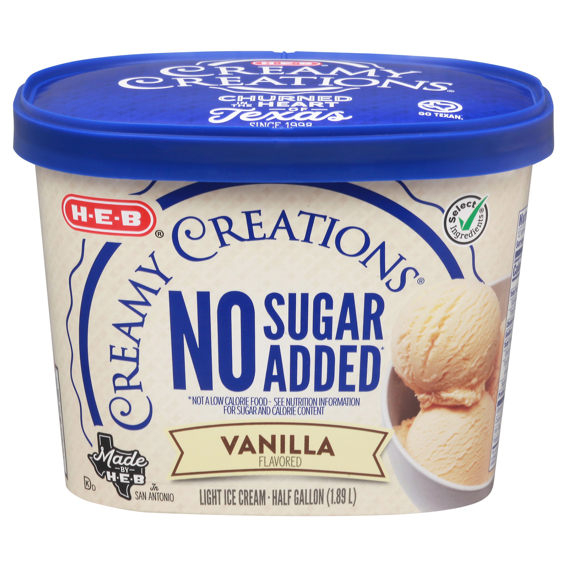 H-E-B Creamy Creations No Sugar Added Vanilla Light Ice Cream - Shop ...