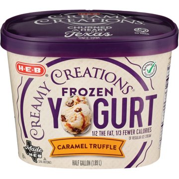 H-E-B Creamy Creations Caramel Truffle Frozen Yogurt, 1/2 gal