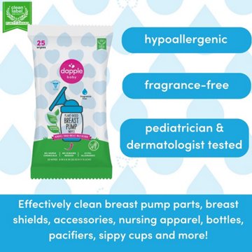 Dapple Baby Fragrance Free Breast Pump Wipes, 25 ct