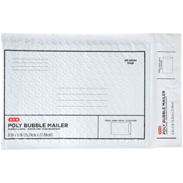 H-E-B Poly Bubble Mailer - White, 6" x 9"