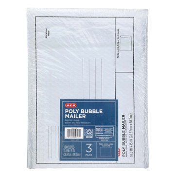 H-E-B Poly Bubble Mailer - White, 3 pk, 10.5" x 15"