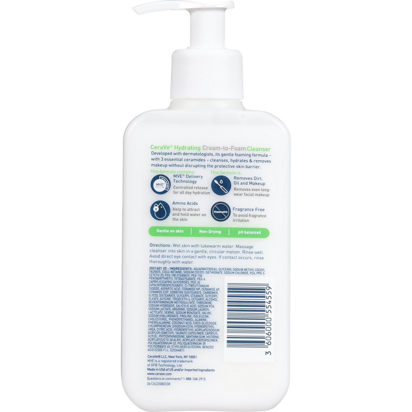 CeraVe Hydrating Cream-to-Foam Cleanser; image 3 of 3