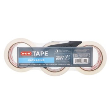 H-E-B Heavy Duty Clear Packaging Tape with Dispenser, 3 pk, 43.7 yd