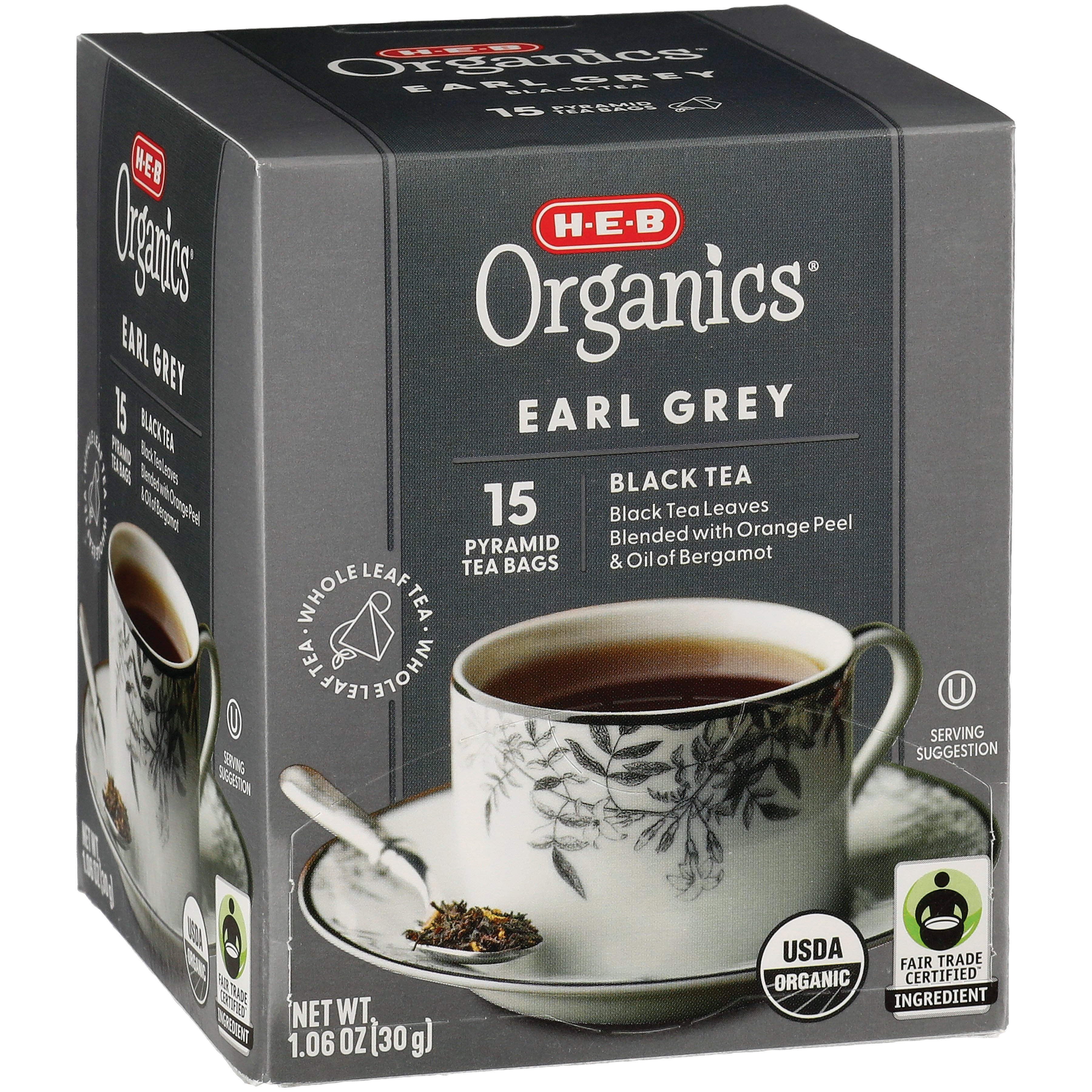 H-E-B Organics Earl Gray Pyramid Black Tea Bags, 15 ct
