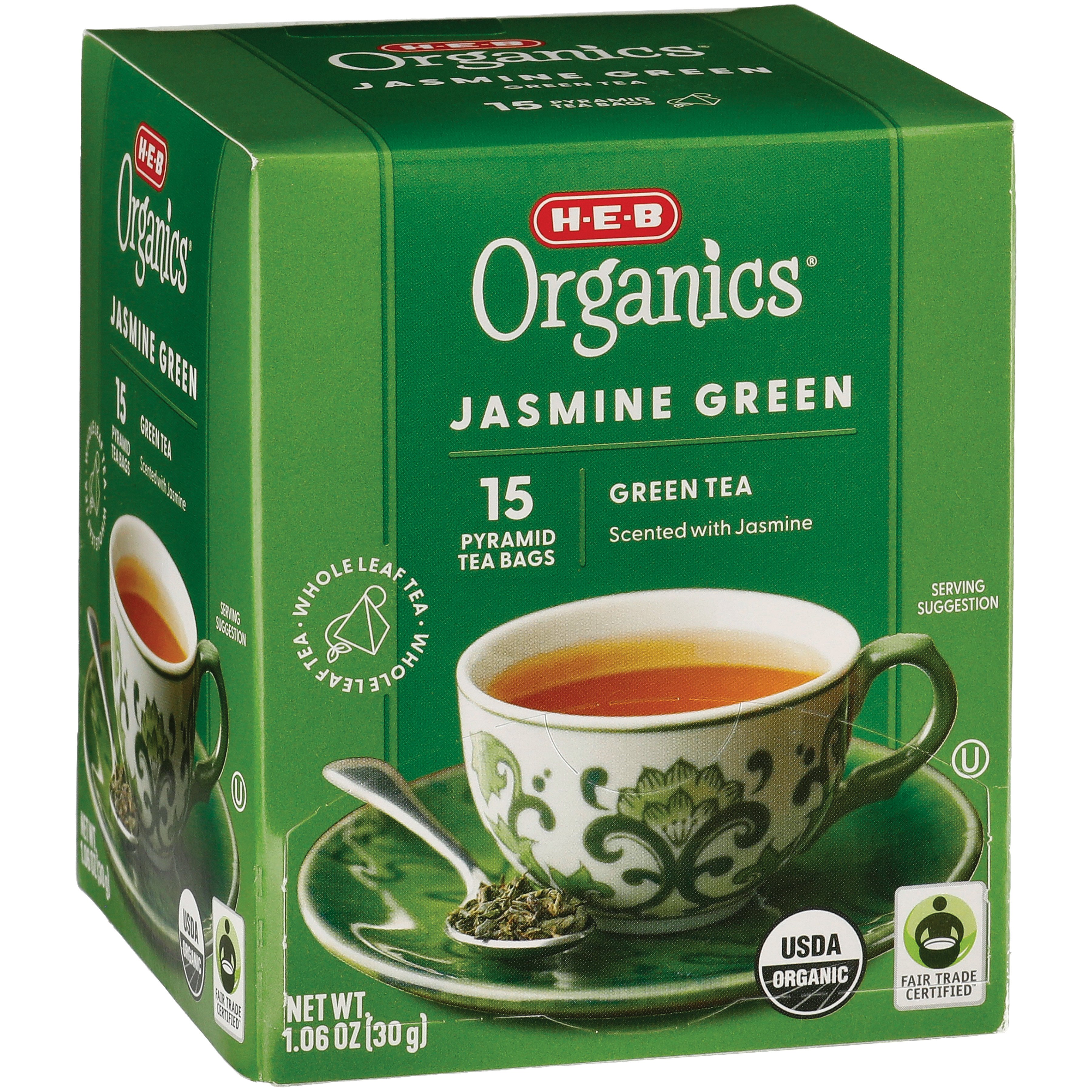 H-E-B Organics Jasmine Green Pyramid Tea Bags, 15 ct