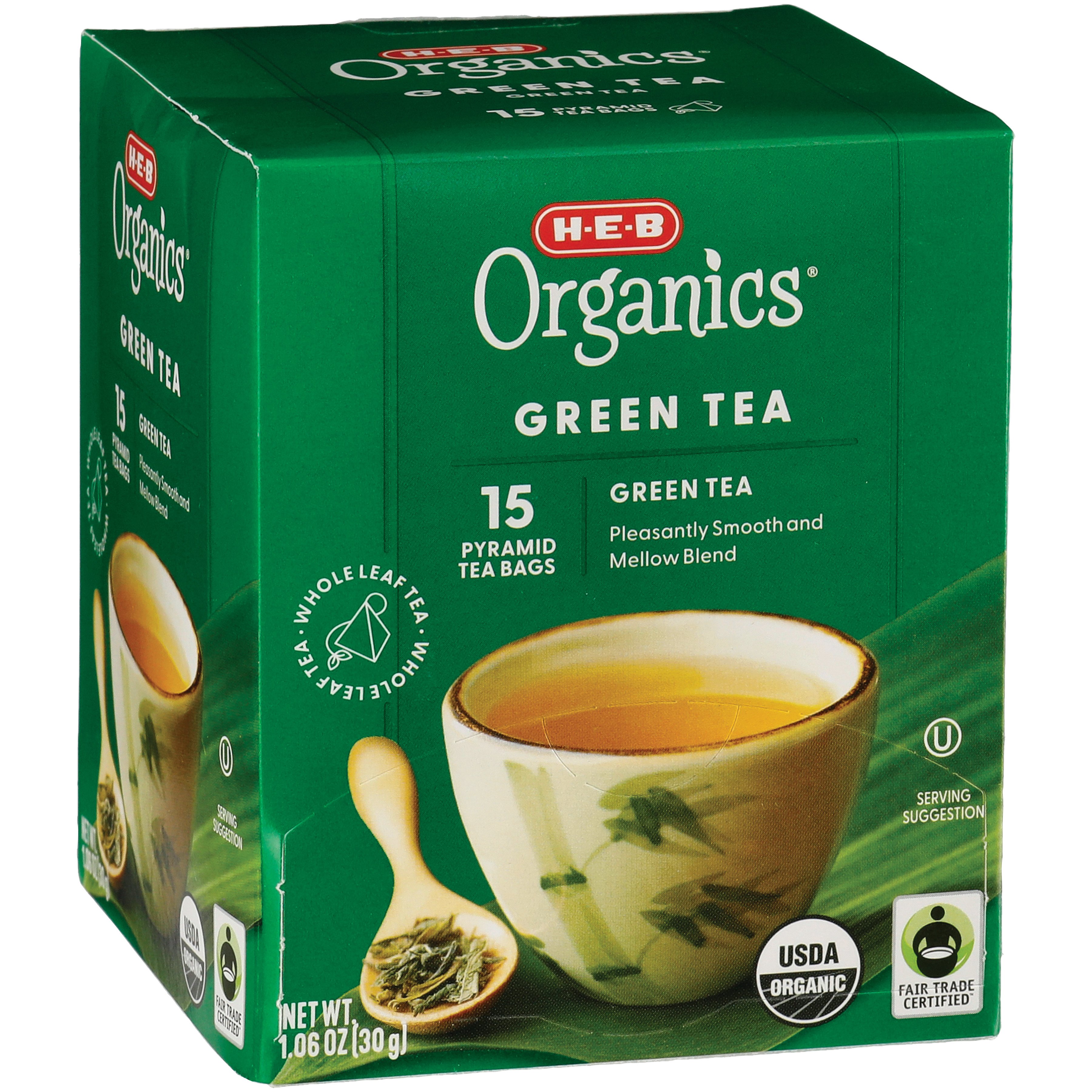 H-E-B Organics Green Pyramid Tea Bags, 15 ct