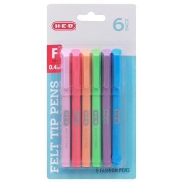 H-E-B 0.4mm Felt Tip Pens - Assorted Fashion Ink, 6 pk