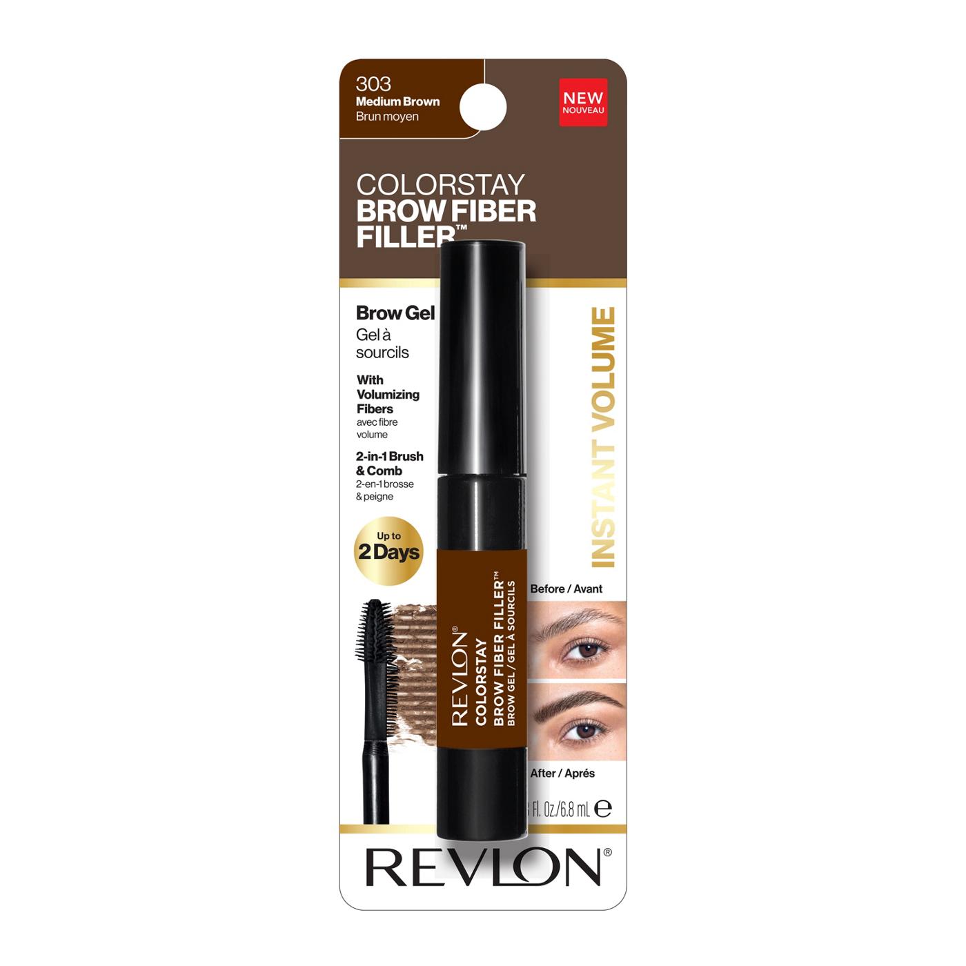 Revlon ColorStay Brow Fiber Filler Brow Gel, 303 Medium Brown; image 1 of 7