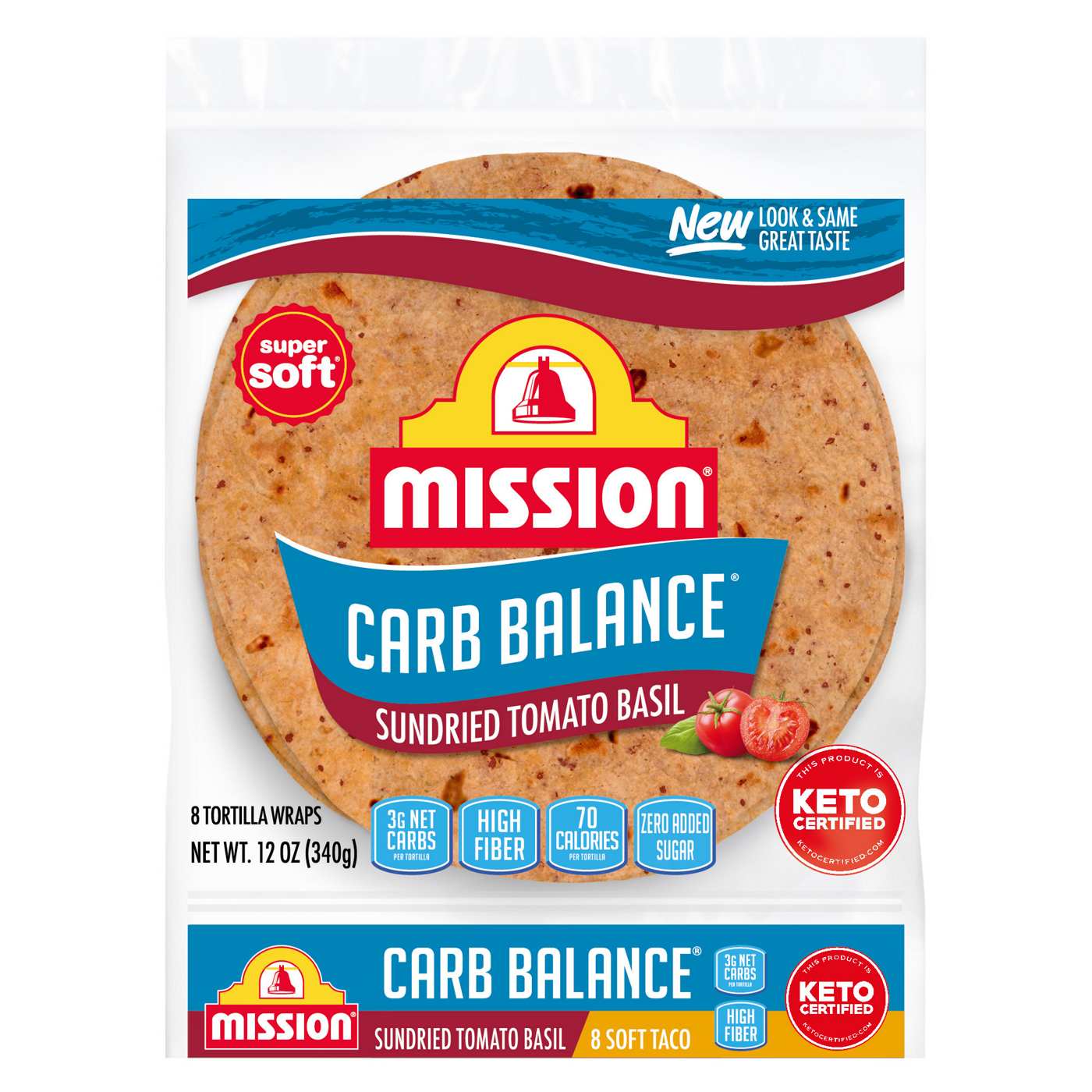 Mission Super Soft Carb Balance Sundried Tomato Basil Tortilla Wraps 8 Count; image 1 of 6