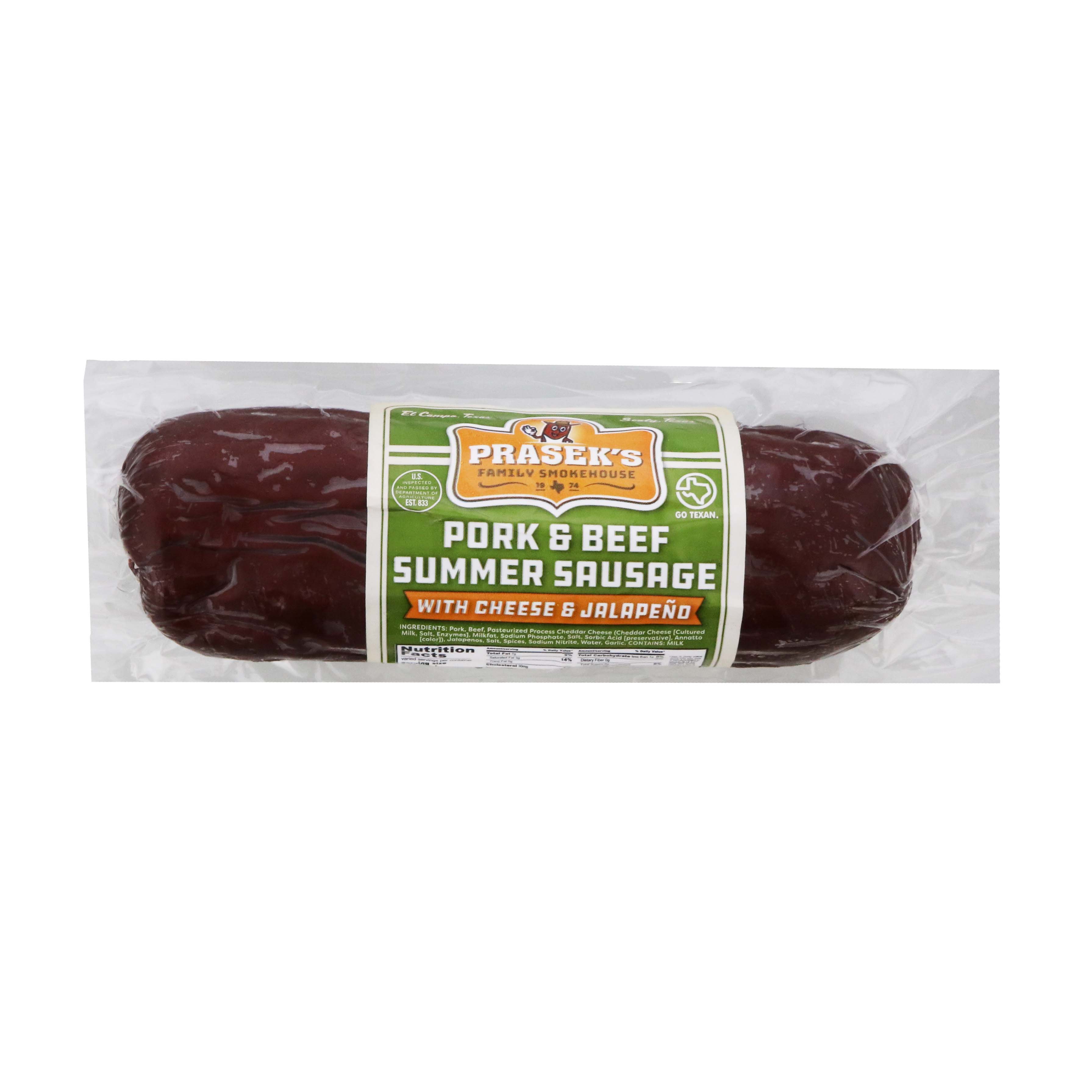 Prasek's Pork & Beef Summer Sausage with Jalapeno and Cheese, 10 oz