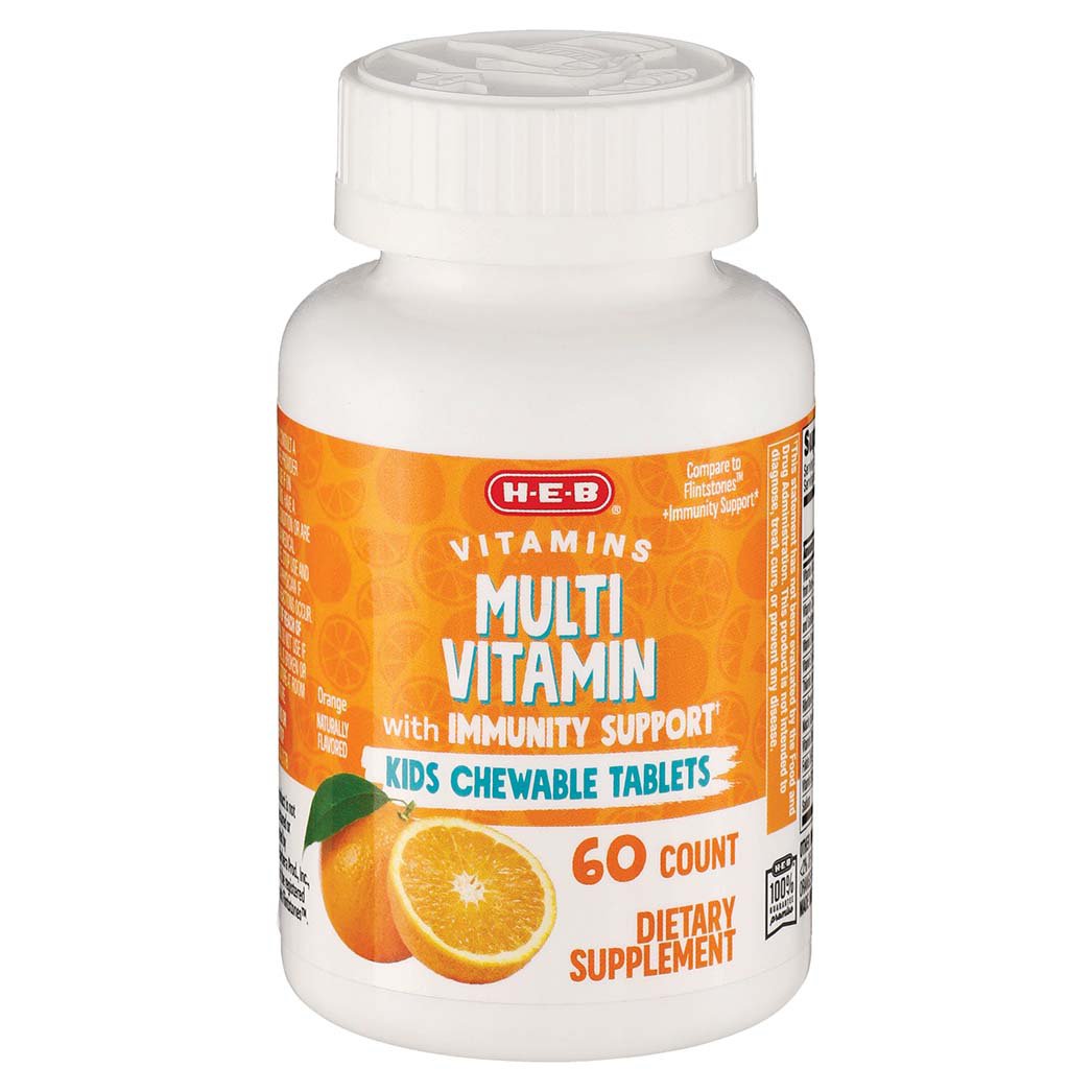 H-E-B Vitamins Kids Multivitamin with Immunity Support Chewable Tablets, 60 ct