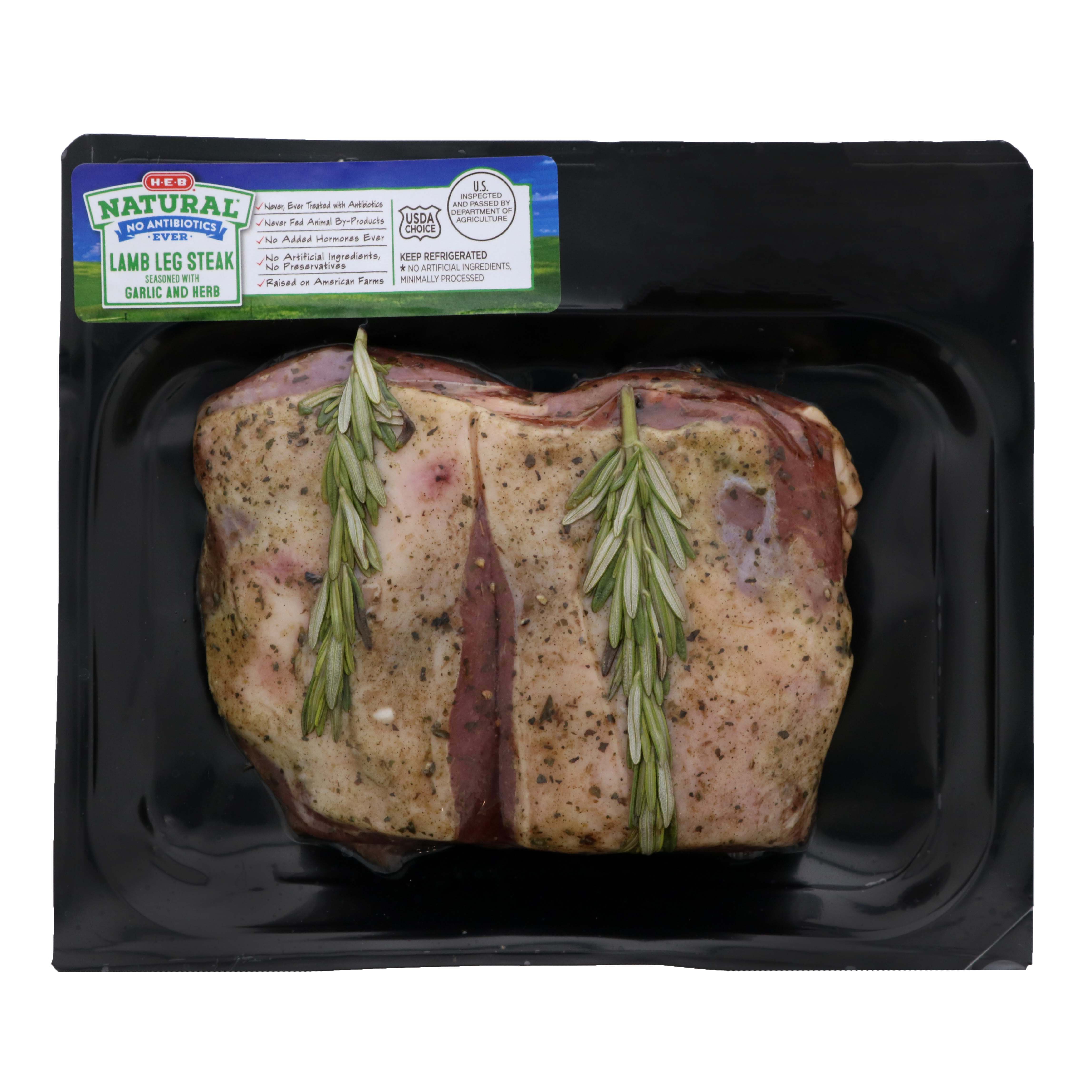 H-E-B Natural Lamb Leg Steak with Garlic & Herbs - Shop Lamb & Goat at ...