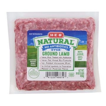 H-E-B Natural Ground Lamb, 80% Lean, 16 oz