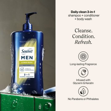 Suave Men 3-in1 Shampoo, Conditioner & Body Wash - Citrus Rush