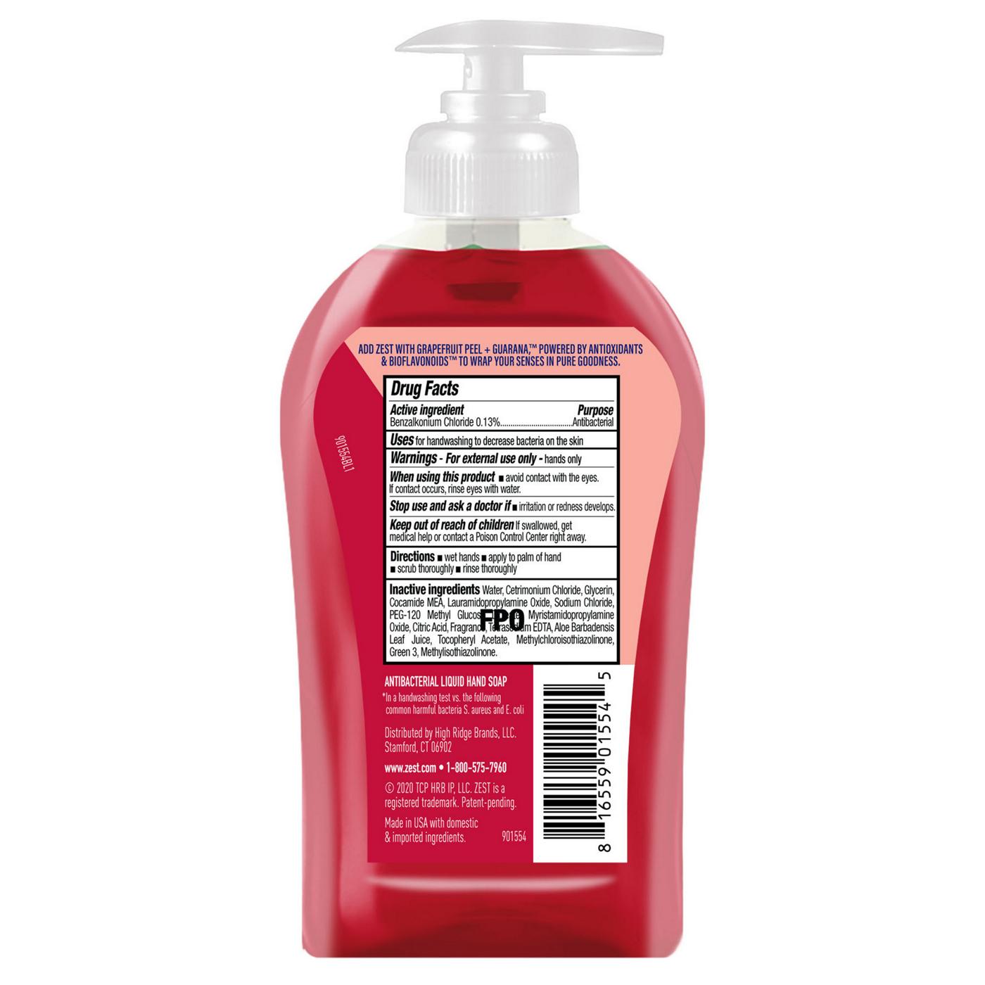 Zest Grapefruit Peel & Guarana Antibacterial Hand Soap; image 2 of 2