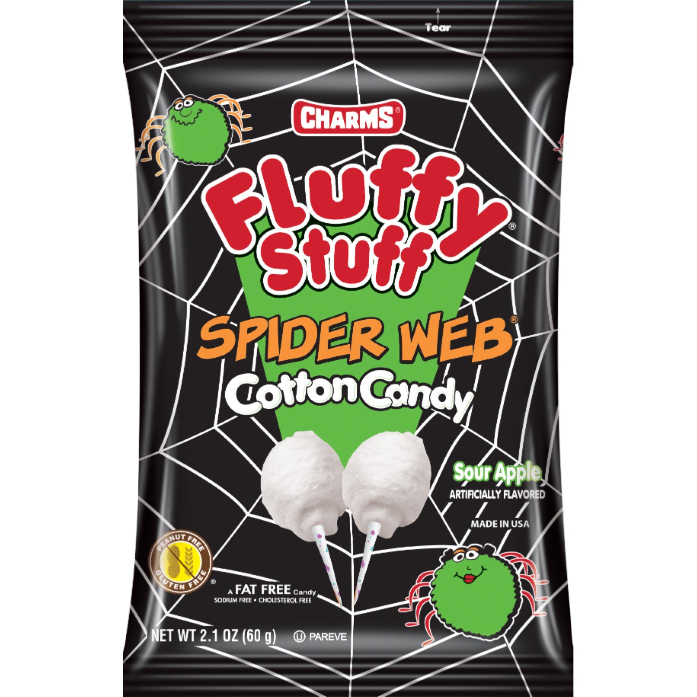 Charms Fluffy Stuff Sour Apple Spider  Halloween Cotton Candy Shop