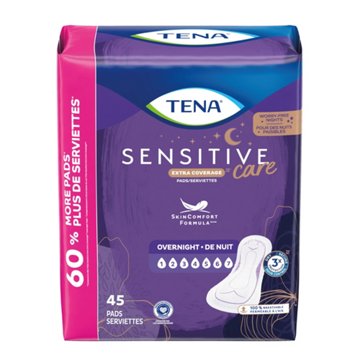 Tena Sensitive Care Overnight Incontinence Pads, 45 ct