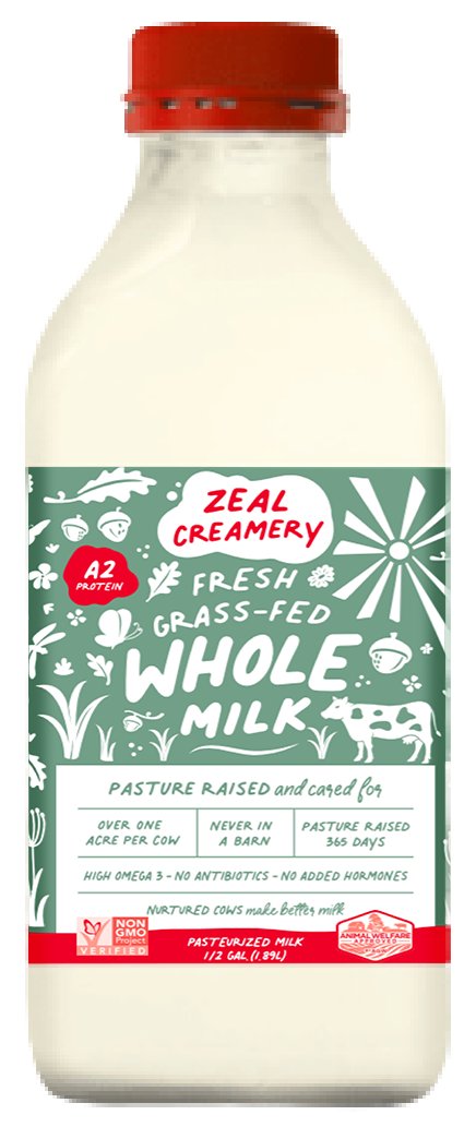 Zeal Creamery Grass-Fed Whole Milk, 1/2 gal | Central Market
