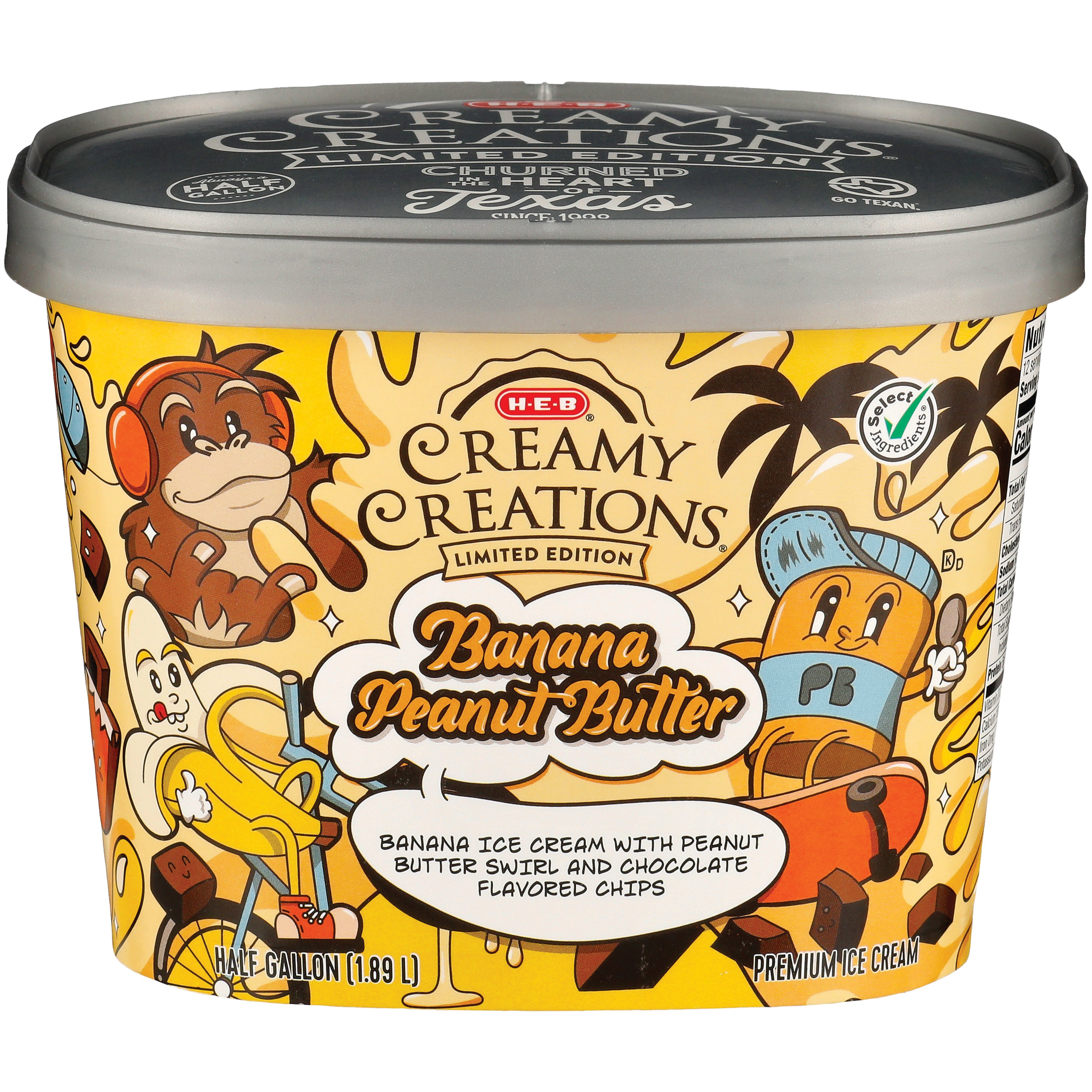 H-E-B Creamy Creations Banana Peanut Butter Ice Cream - Shop Ice Cream ...