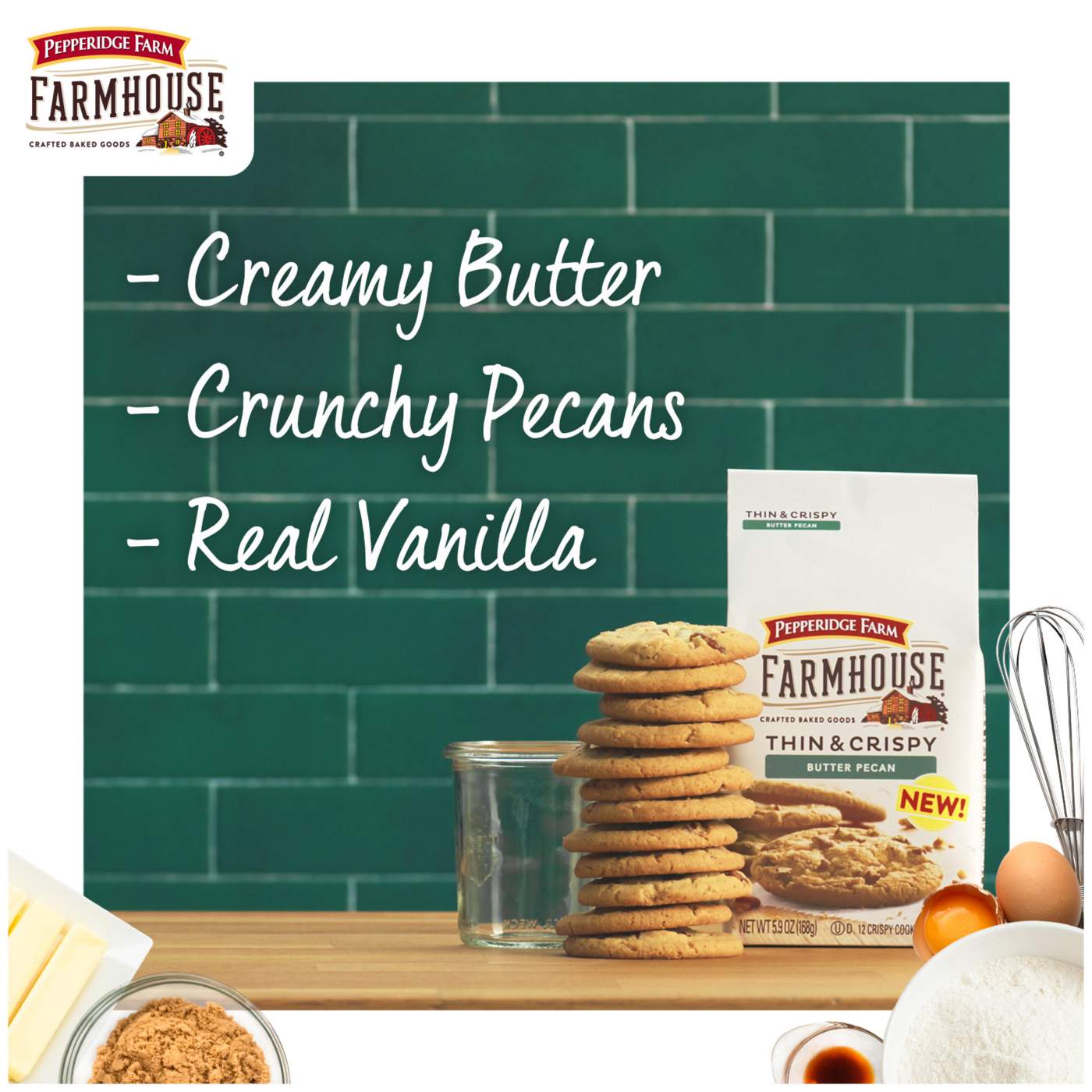 Pepperidge Farm Farmhouse Thin & Crispy Butter Pecan Cookies; image 5 of 9