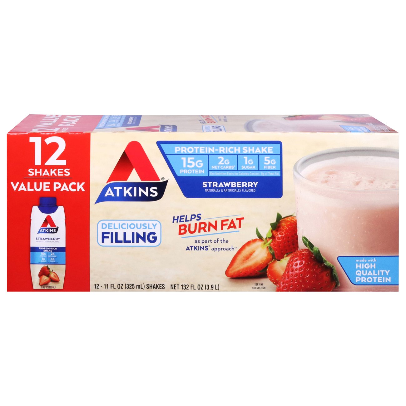 Atkins Protein Shake, Strawberry, Keto Friendly, 15g of Protein, 12 Ct (Ready to Drink)