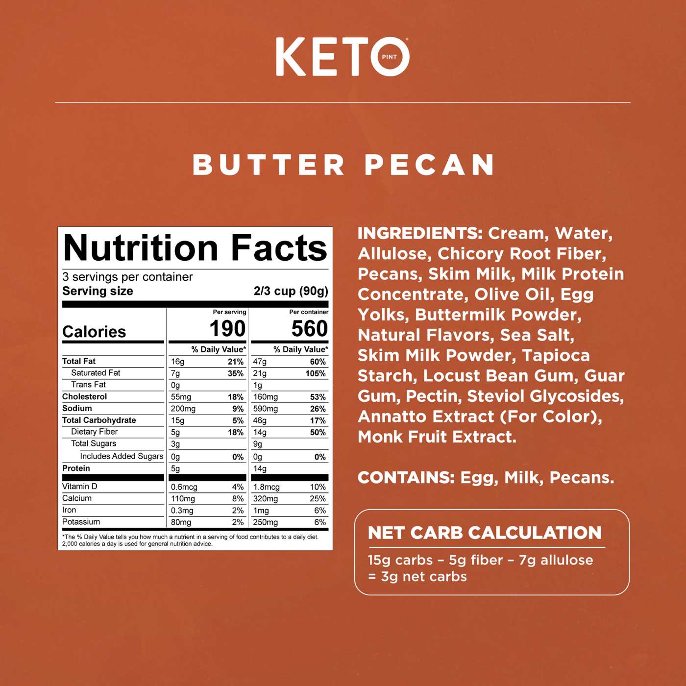 Keto Pint Zero Added Sugar Butter Pecan Ice Cream; image 3 of 5