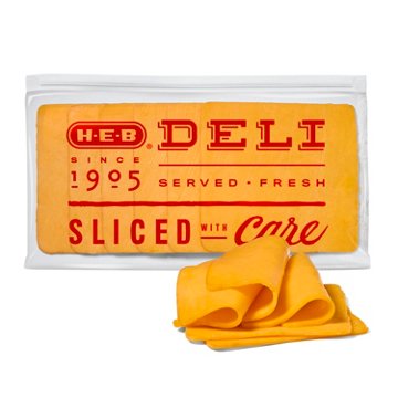 H-E-B Deli Post Oak Smoked Cheddar Cheese, Sandwich Sliced, Avg. 0.5 lb