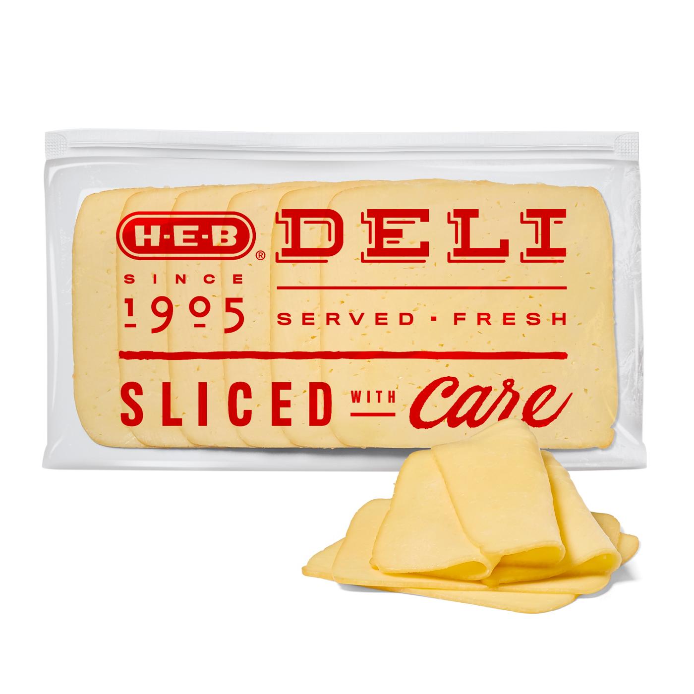 H-E-B Deli Post Oak Smoked Havarti Cheese, Sandwich Sliced; image 1 of 4